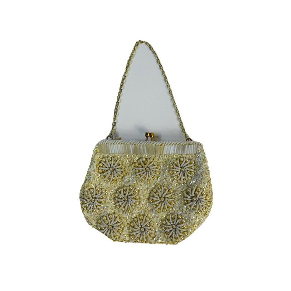 Vintage Handbags - Vintage Glass Beaded Kiss Lock Clasp Coin Purse on Chain Ponte Petite
